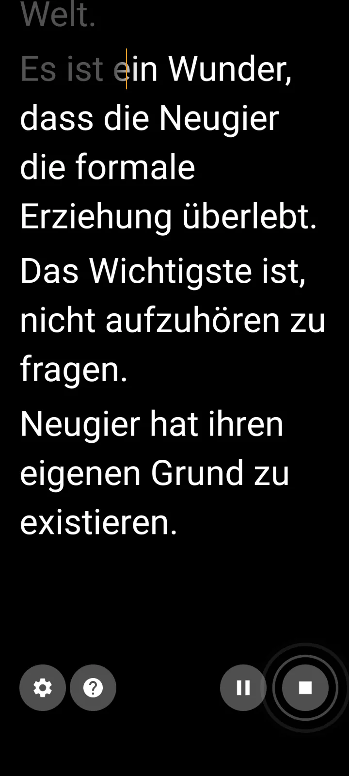 VoiceScroll-Leseansicht auf Android, mitten im Beispielskript