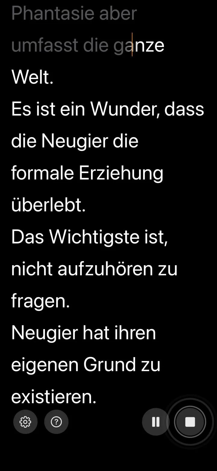 VoiceScroll-Leseansicht auf dem iPhone, mitten im Beispielskript